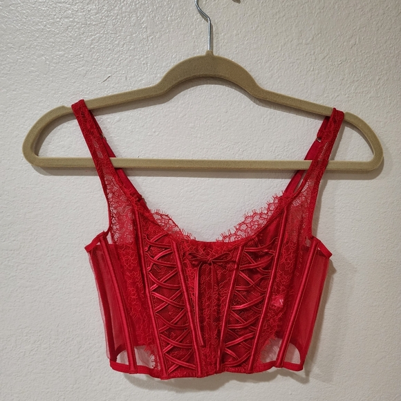 Victoria's Secret Other - Victoria's Secret Red Lace Corset Hook Eye Closure Lace Up Front size Small